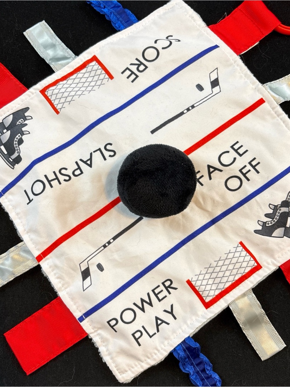 Hockey Sensory Tag Plush Toy - Red, Blue & White